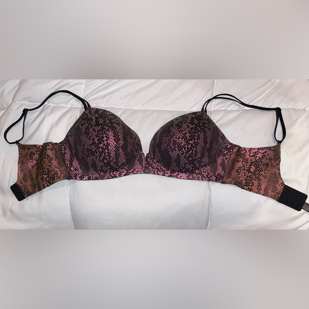 Victoria Secret bra, lightly iridescent with pink and peach.